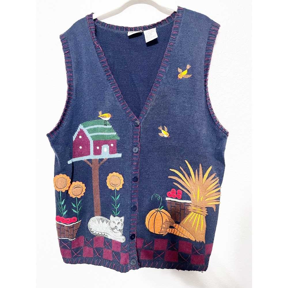 Capacity Vintage Womens 2X Sweater Knit Vest‎ Novelty Teacher Fall Cat Sunflower
